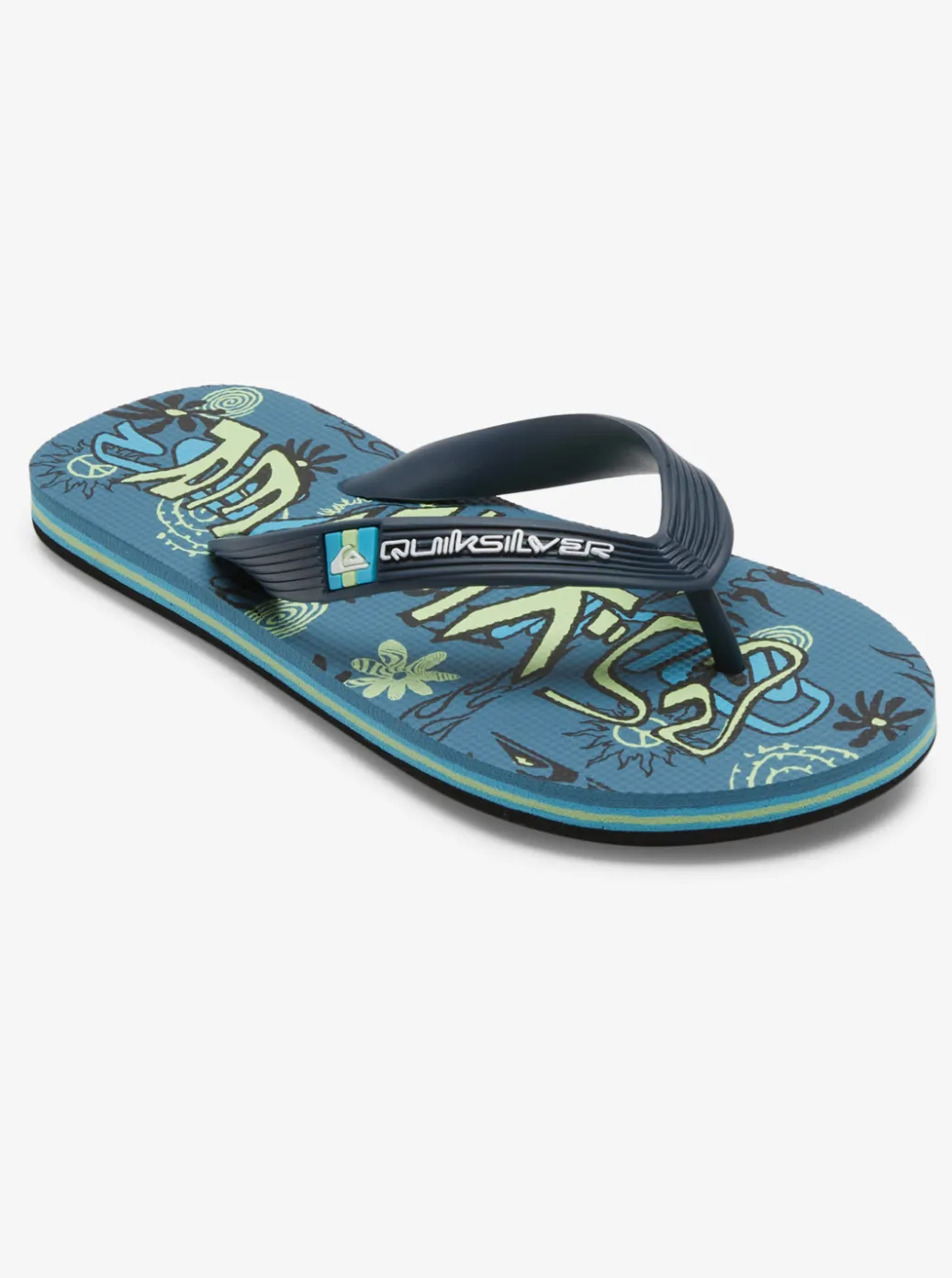 Hot Quiksilver Boy'S 8-16 Molokai Flip-Flops Black/Green/Blue