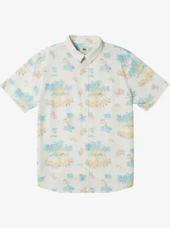 Clearance Quiksilver Boy'S 8-16 Palm Spritz Short Sleeve Woven Shirt Snow White Palm Spritz