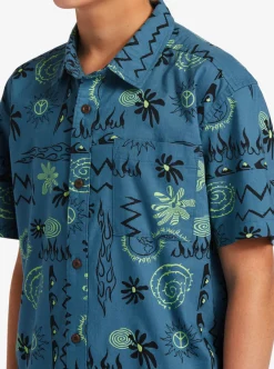 Store Quiksilver Boy'S 8-16 Radical Times Short Sleeve Woven Shirt Agean Blue Radical Times Ss