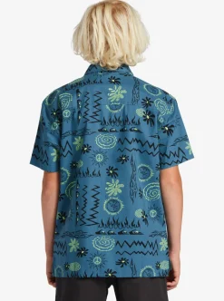 Store Quiksilver Boy'S 8-16 Radical Times Short Sleeve Woven Shirt Agean Blue Radical Times Ss