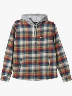 New Quiksilver Briggs Hooded Flannel Long Sleeve Top Mineral Red Briggs Flannel