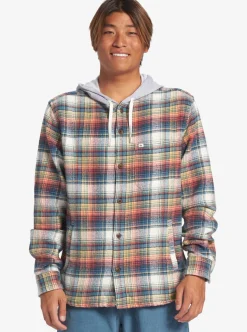 New Quiksilver Briggs Hooded Flannel Long Sleeve Top Mineral Red Briggs Flannel