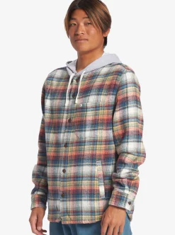 New Quiksilver Briggs Hooded Flannel Long Sleeve Top Mineral Red Briggs Flannel
