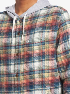 New Quiksilver Briggs Hooded Flannel Long Sleeve Top Mineral Red Briggs Flannel