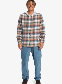 New Quiksilver Briggs Hooded Flannel Long Sleeve Top Mineral Red Briggs Flannel