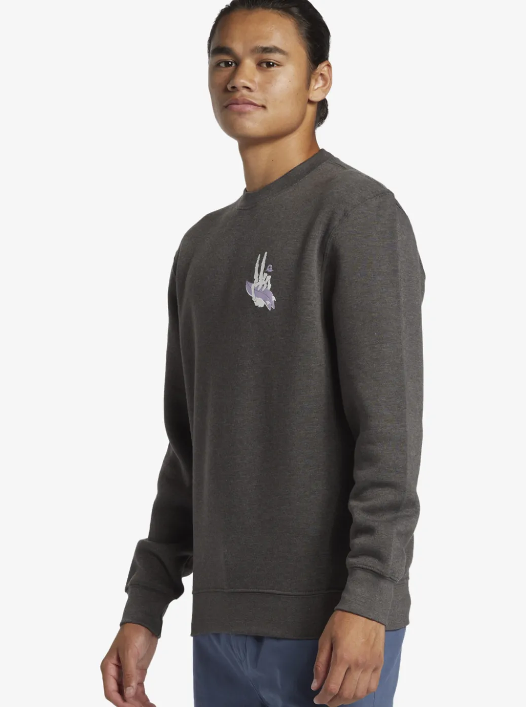 Shop Quiksilver E Peace Out Crew Neck Sweatshirt Charcoal Heather