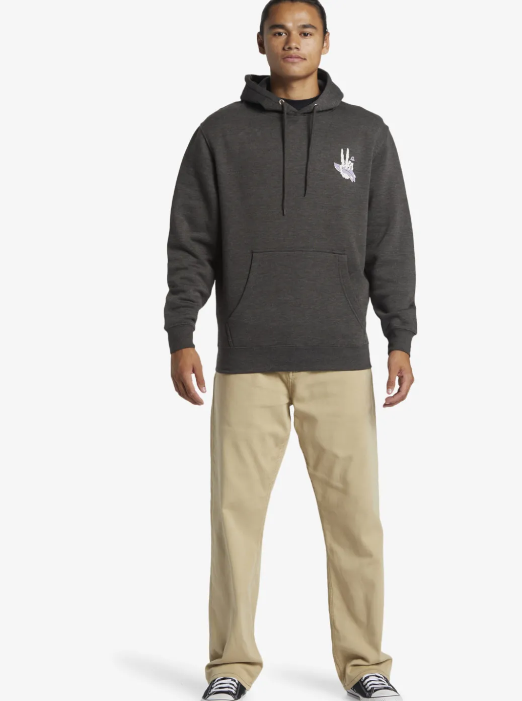 Hot Quiksilver E Rockin Hoodie Pullover Sweatshirt Charcoal Heather