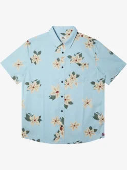 New Quiksilver Hawaii Lei Day Woven Hawaiian Shirt Sky Blue