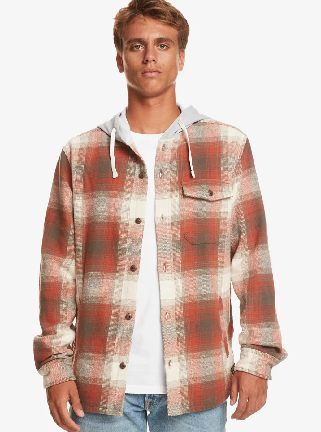 Clearance Quiksilver Kinloss Long Sleeve Hooded Shirt Baked Clay Kinloss