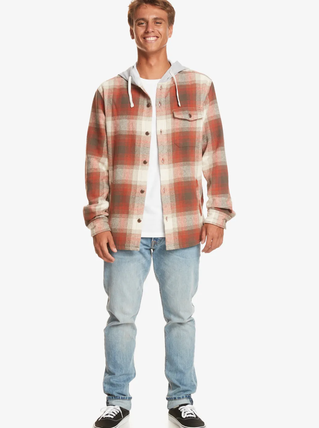 Clearance Quiksilver Kinloss Long Sleeve Hooded Shirt Baked Clay Kinloss