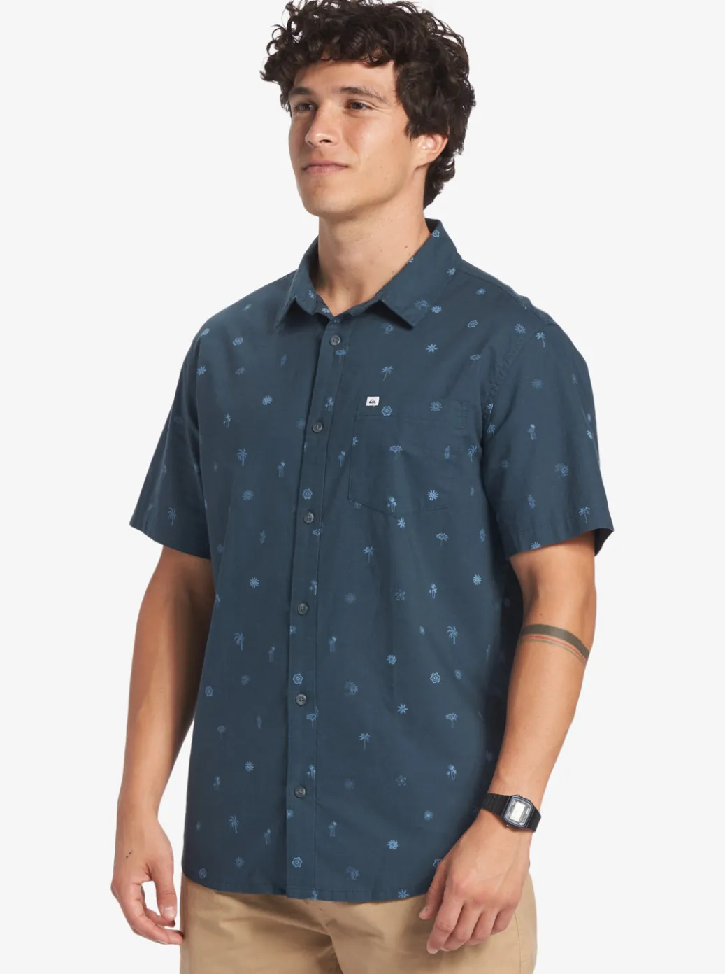 Flash Sale Quiksilver Pacific Stripe Short Sleeve Woven Shirt Berring Sea Pacific Stripes