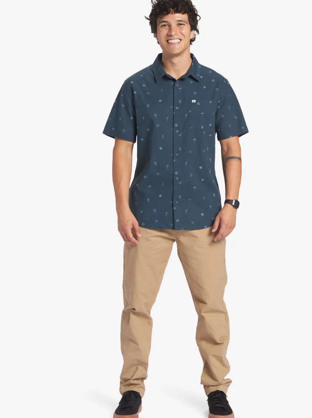 Flash Sale Quiksilver Pacific Stripe Short Sleeve Woven Shirt Berring Sea Pacific Stripes