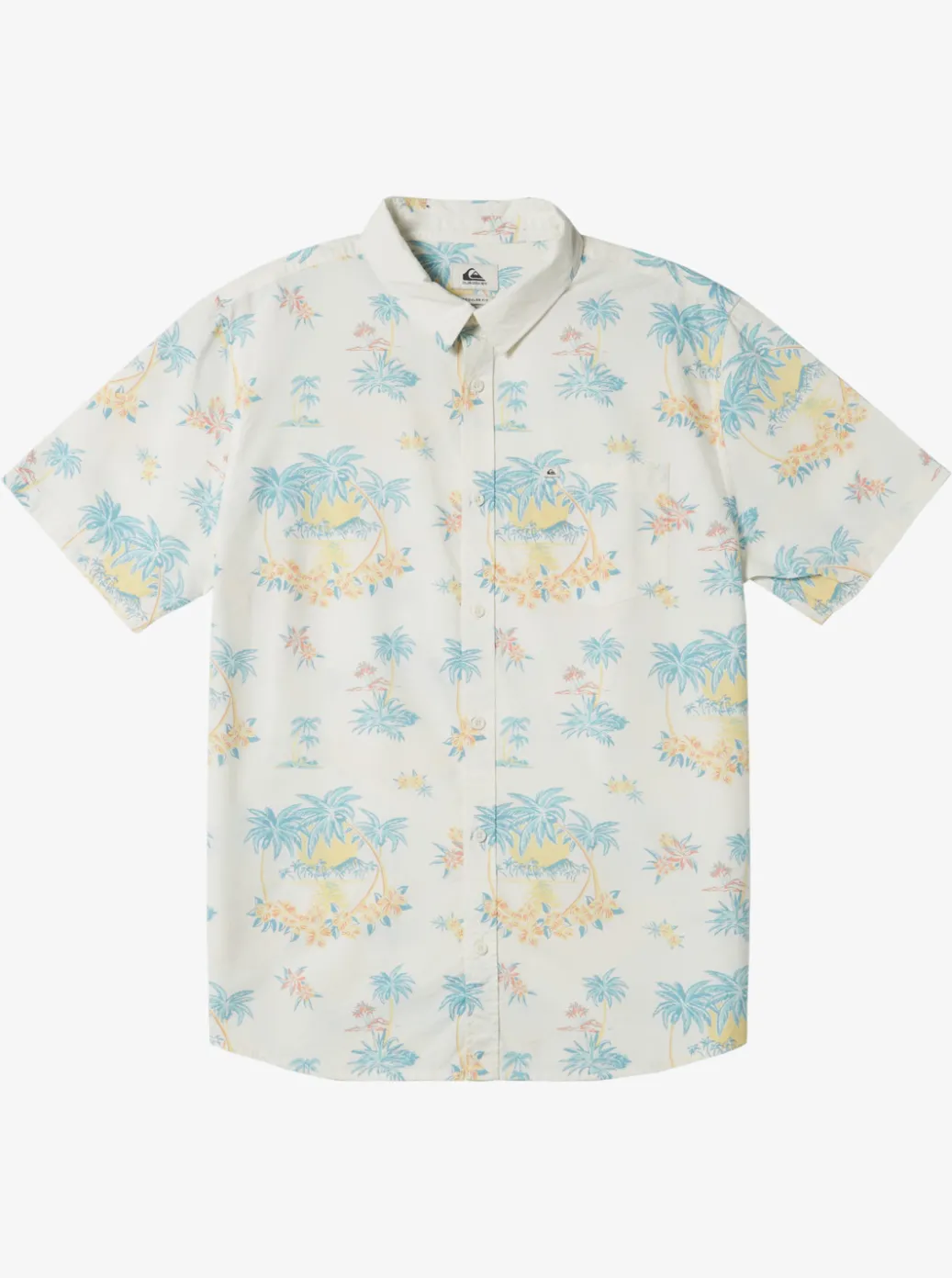 Sale Quiksilver Palm Spritz Short Sleeve Woven Shirt Snow White Palm Spritz