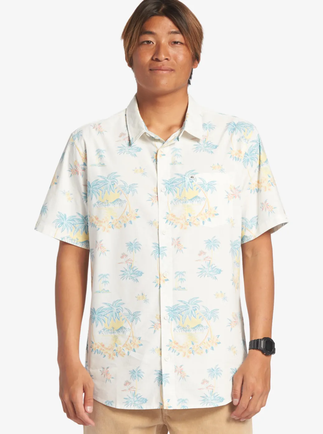 Sale Quiksilver Palm Spritz Short Sleeve Woven Shirt Snow White Palm Spritz