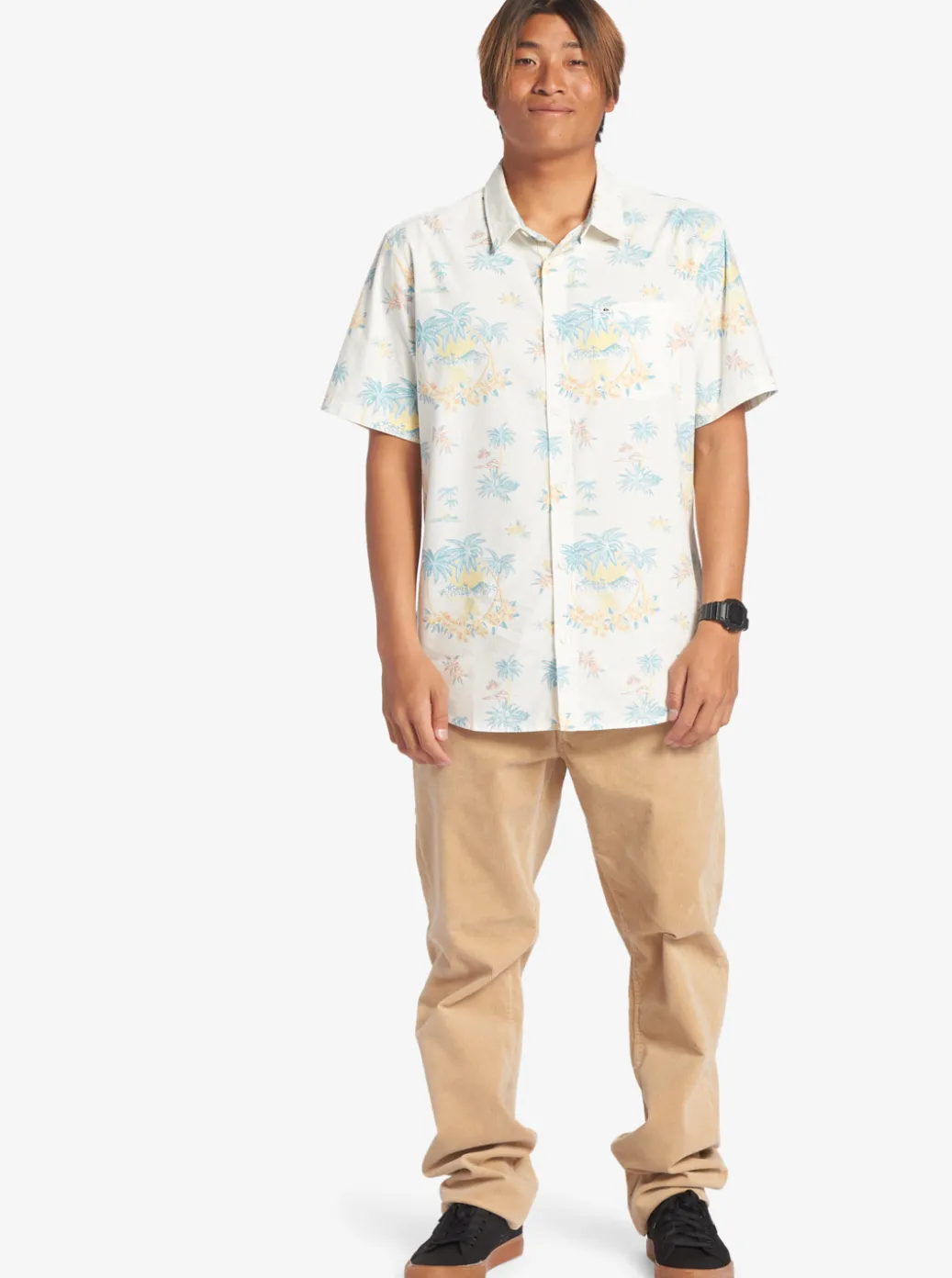 Sale Quiksilver Palm Spritz Short Sleeve Woven Shirt Snow White Palm Spritz