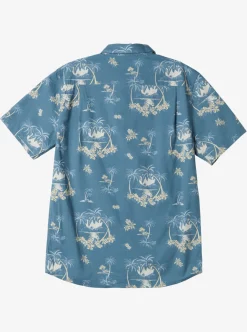 Store Quiksilver Palm Spritz Short Sleeve Woven Shirt Agean Blue Palm Spritz