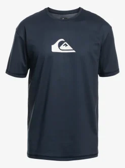 Shop Quiksilver Solid Streak Short Sleeve Upf 50 Surf Tee Navy Blazer