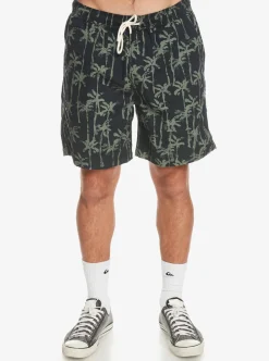 Store Quiksilver Taxer Print Elastic Waist Shorts Laurel Wreath Painted Palms