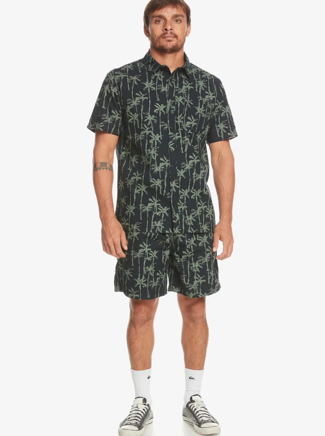 Store Quiksilver Taxer Print Elastic Waist Shorts Laurel Wreath Painted Palms