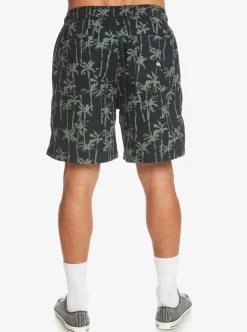 Store Quiksilver Taxer Print Elastic Waist Shorts Laurel Wreath Painted Palms