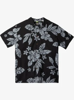 Clearance Quiksilver Waterman Aqua Flower Short Sleeve Shirt Black Aqua Flowers