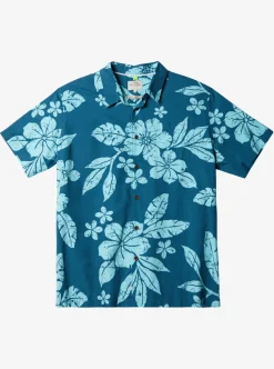 Clearance Quiksilver Waterman Aqua Flower Short Sleeve Shirt Seaport Aqua Flowers