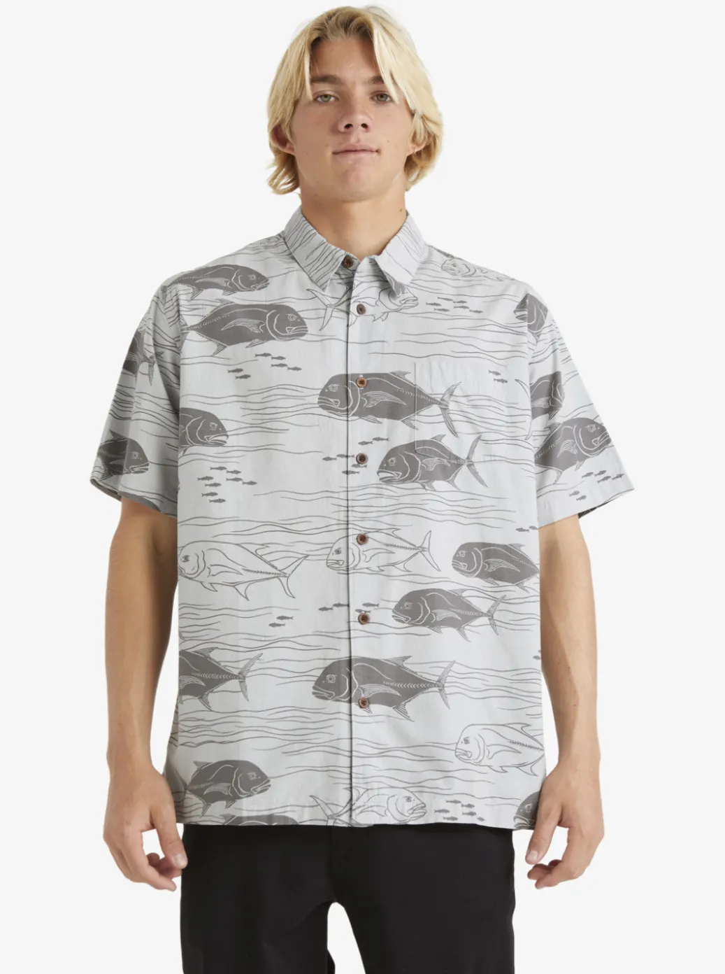 Fashion Quiksilver Waterman Dive Sites Woven Shirt Harbor Mist Dive Sites