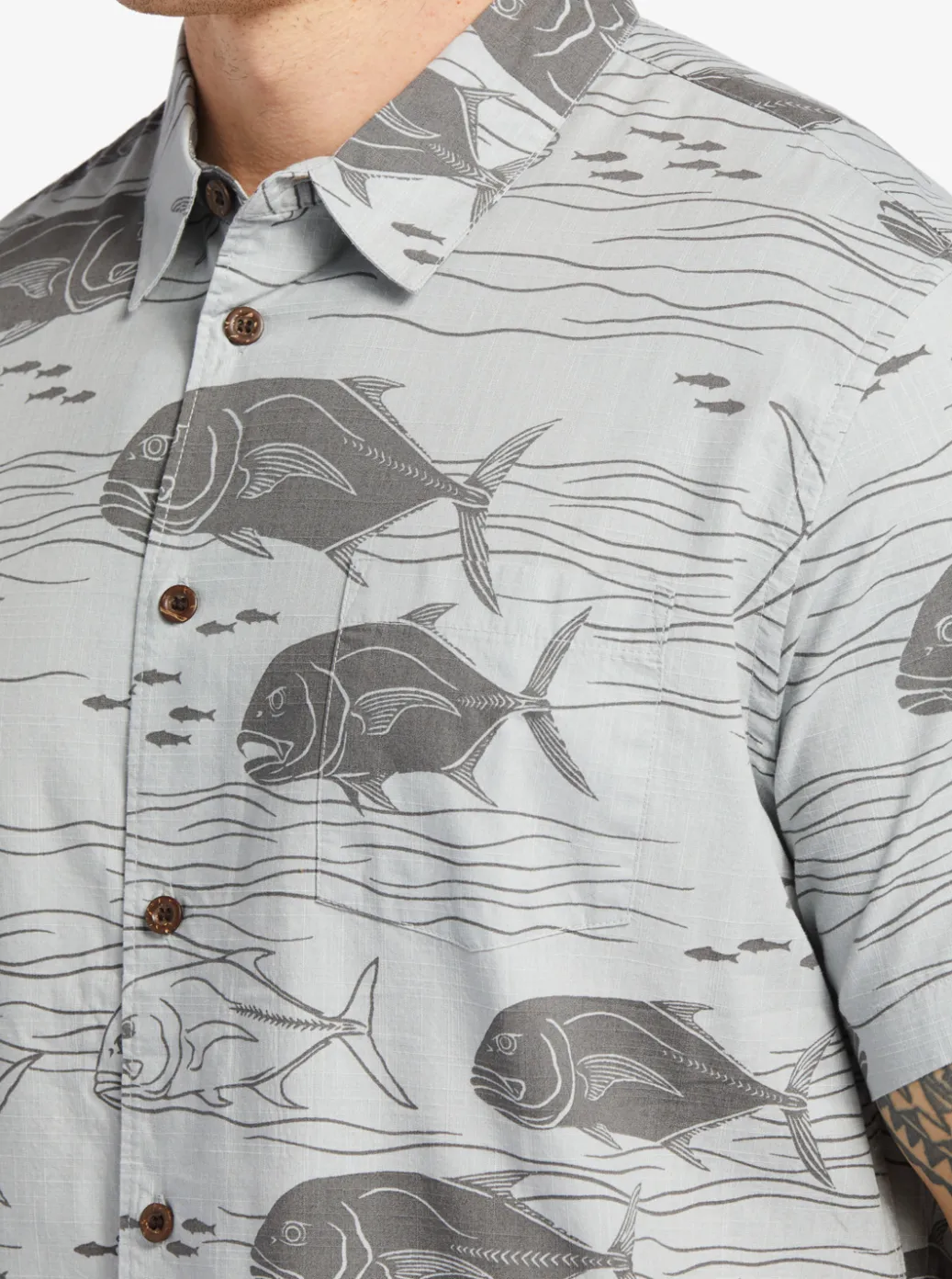 Fashion Quiksilver Waterman Dive Sites Woven Shirt Harbor Mist Dive Sites