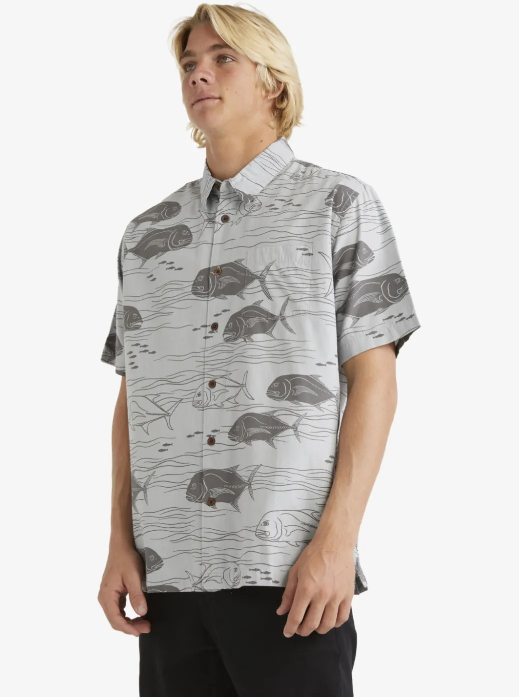 Fashion Quiksilver Waterman Dive Sites Woven Shirt Harbor Mist Dive Sites