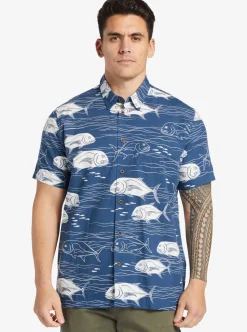 Cheap Quiksilver Waterman Dive Sites Woven Shirt Ensign Blue Dive Sites