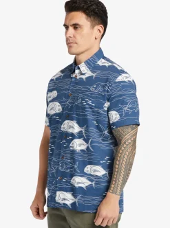 Cheap Quiksilver Waterman Dive Sites Woven Shirt Ensign Blue Dive Sites