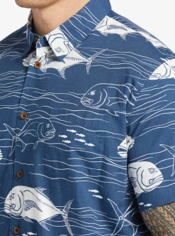 Cheap Quiksilver Waterman Dive Sites Woven Shirt Ensign Blue Dive Sites