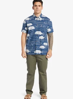 Cheap Quiksilver Waterman Dive Sites Woven Shirt Ensign Blue Dive Sites