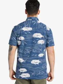 Cheap Quiksilver Waterman Dive Sites Woven Shirt Ensign Blue Dive Sites