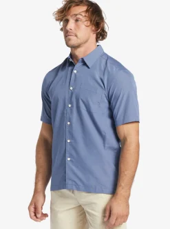 New Quiksilver Waterman Kings Cliff Short Sleeve Shirt Ensign Blue Kings Cliff