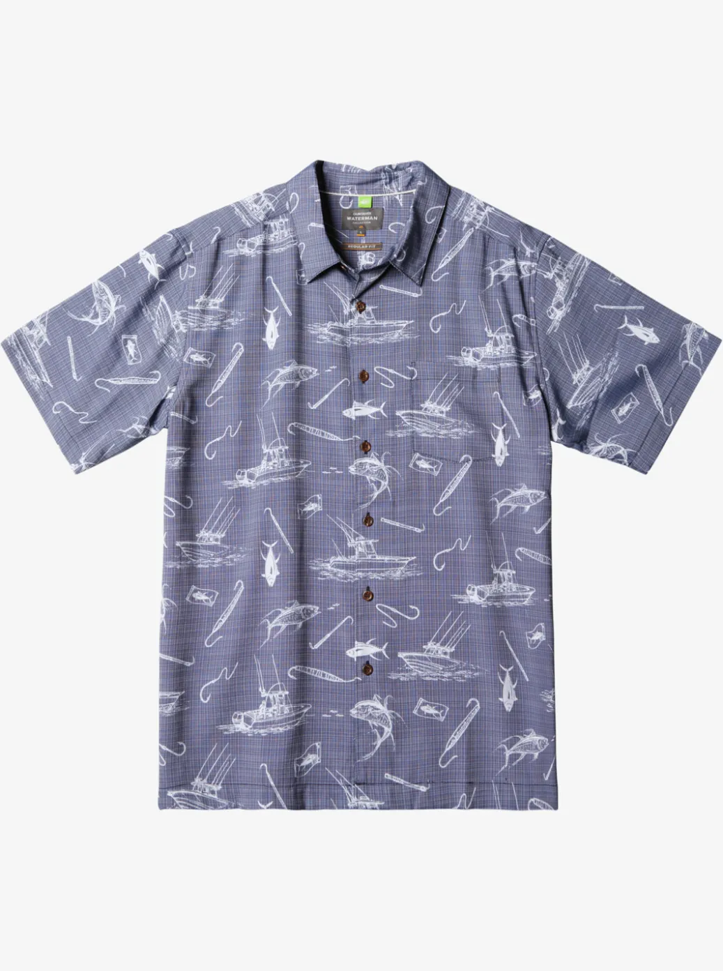 Fashion Quiksilver Waterman Line Spinner Short Sleeve Shirt Medieval Blue Line Spinner