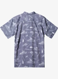 Fashion Quiksilver Waterman Line Spinner Short Sleeve Shirt Medieval Blue Line Spinner
