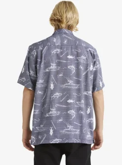 Fashion Quiksilver Waterman Line Spinner Short Sleeve Shirt Medieval Blue Line Spinner