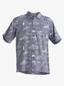 Fashion Quiksilver Waterman Line Spinner Short Sleeve Shirt Medieval Blue Line Spinner