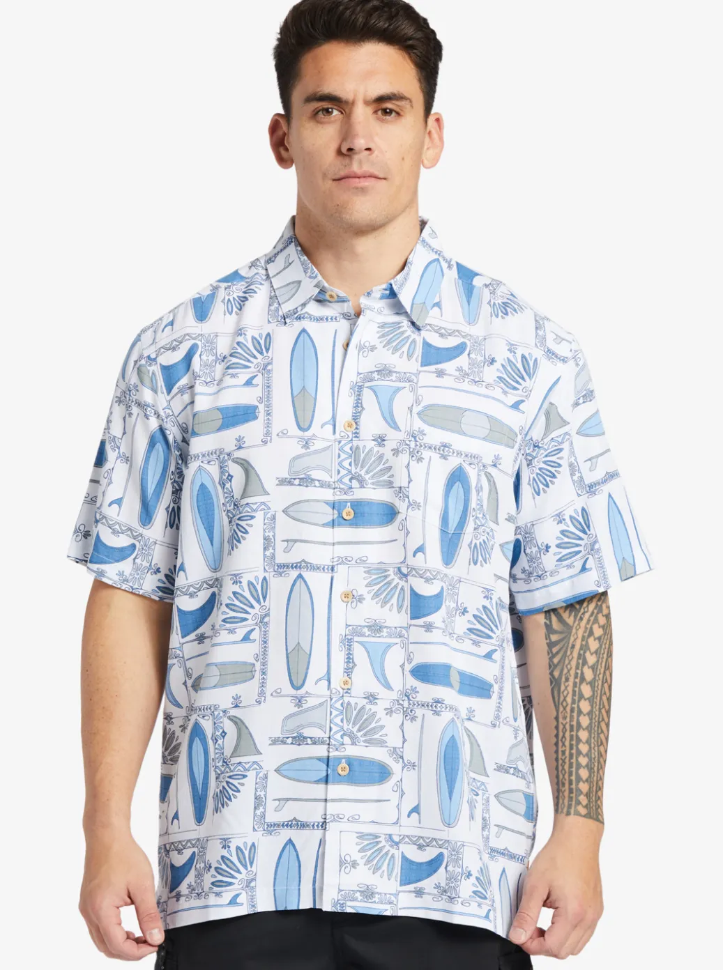 Clearance Quiksilver Waterman Long Boards Woven Shirt White Longboards