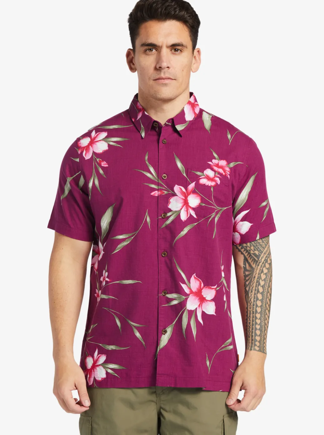 Outlet Quiksilver Waterman Night Bloomer Woven Shirt Magenta Night Bloomer