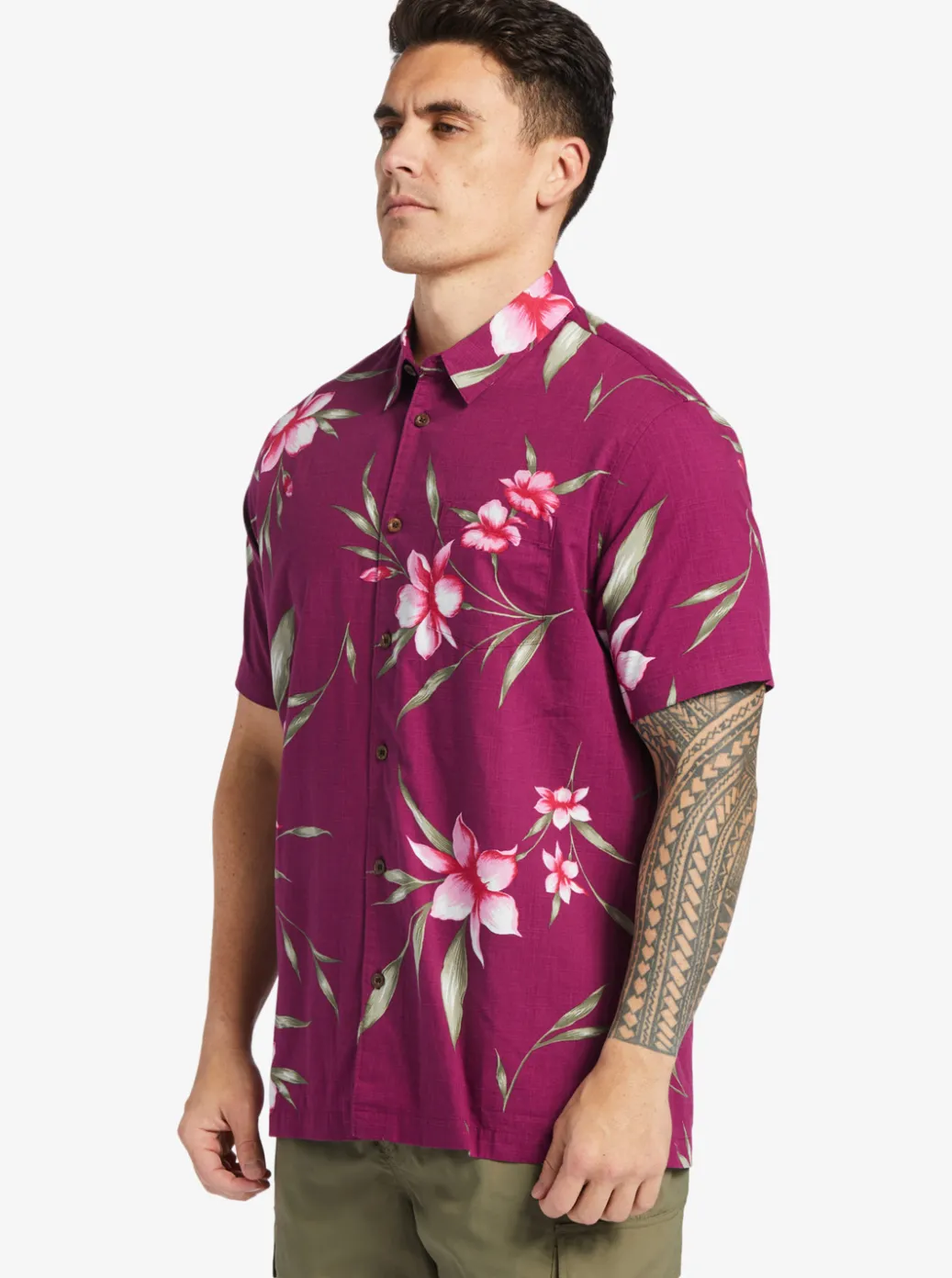 Outlet Quiksilver Waterman Night Bloomer Woven Shirt Magenta Night Bloomer