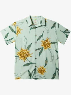 Fashion Quiksilver Waterman Perfect Bloom Short Sleeve Shirt Subtle Green Perfect Bloom