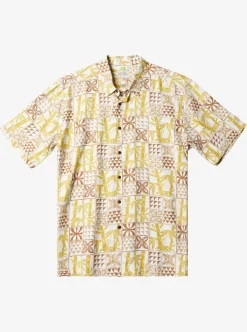 Store Quiksilver Waterman Plaid Flight Short Sleeve Shirt Brown Rice Checked Flight