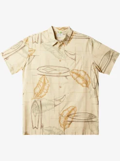 New Quiksilver Waterman Right Point Short Sleeve Shirt Brown Rice Right Point
