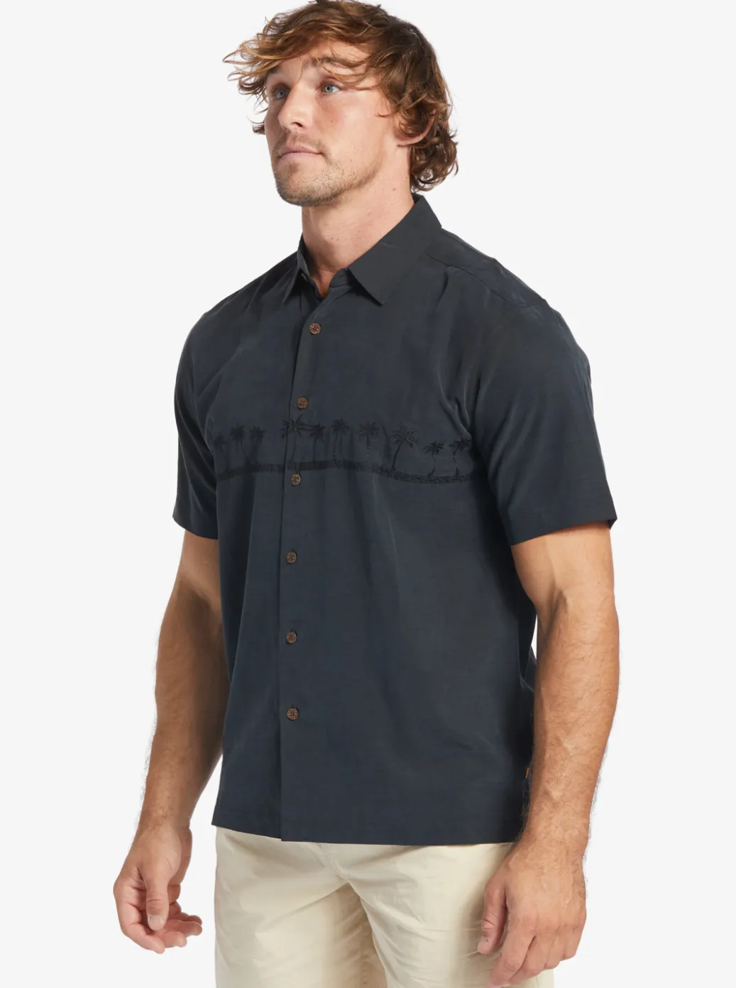 Cheap Quiksilver Waterman Tahiti Palms Premium Anti-Wrinkle Shirt Black