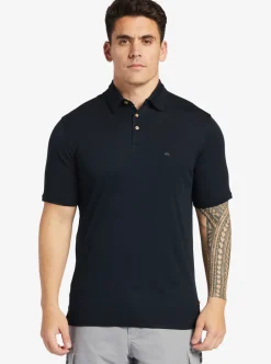 New Quiksilver Waterman Waterpolo Short Sleeve Polo Shirt Black