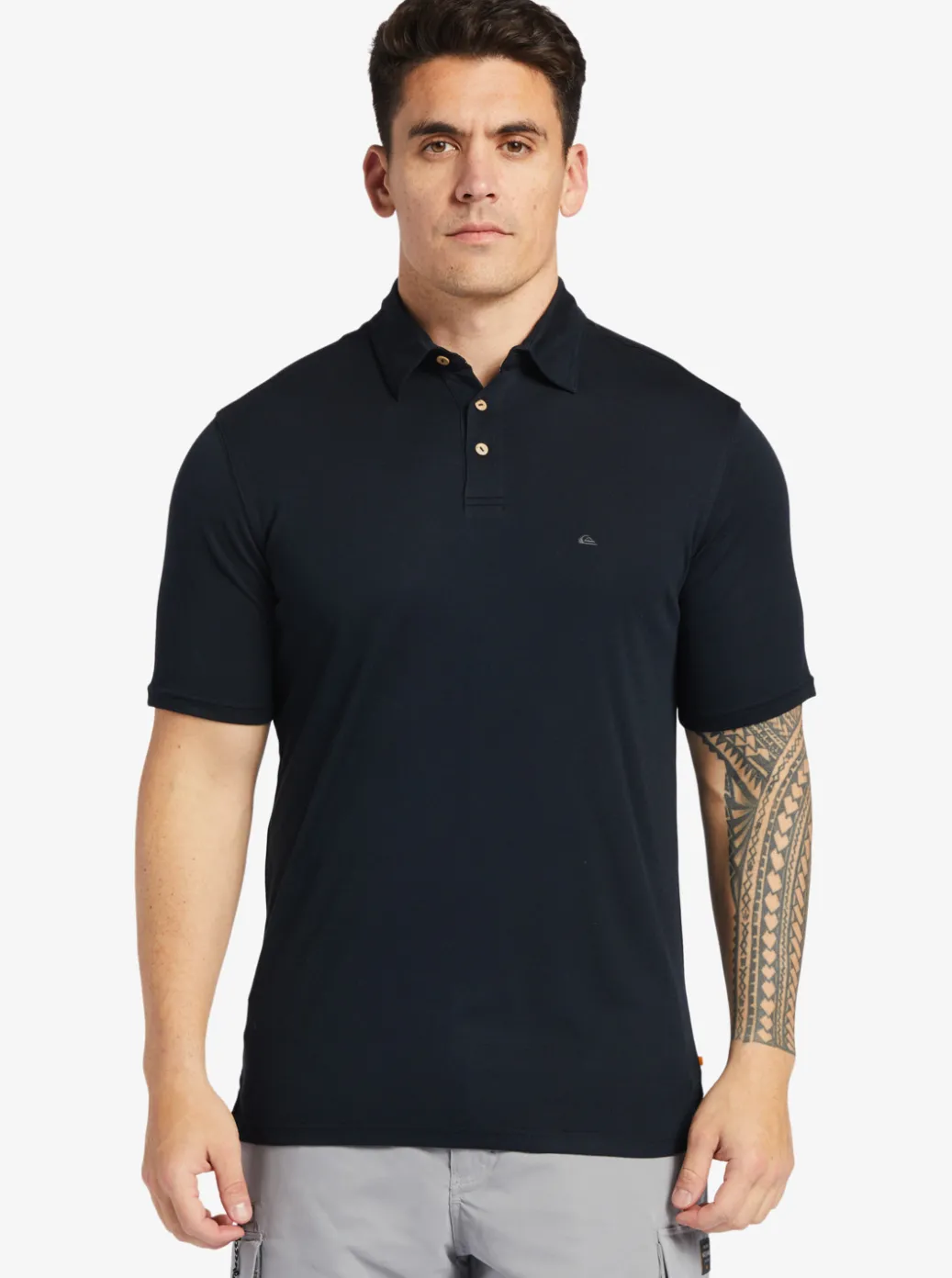 New Quiksilver Waterman Waterpolo Short Sleeve Polo Shirt Black