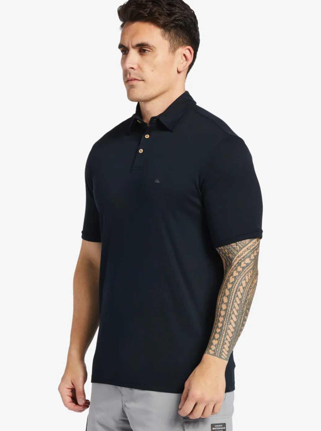 New Quiksilver Waterman Waterpolo Short Sleeve Polo Shirt Black